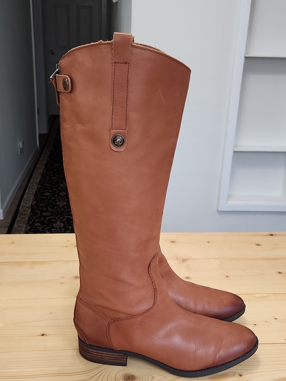 Sam Edelman Penny Tall Riding Boots Cognac Brown Leather Knee High Size 10M - Picture 3 of 16